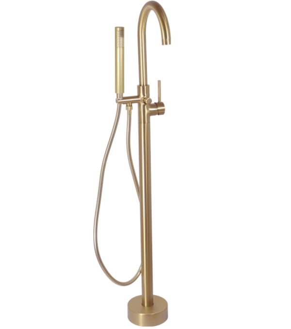 Neo Brushed Brass Round Brass Free Standing Bath Mixer with H/S